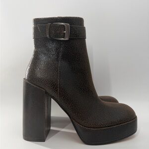 Steve Madden Ziva Brown Suede Belted Buckle Strap Ankle Boots